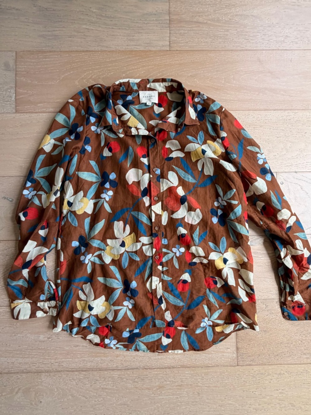 Sezane Brown Floral Button-Up Shirt - Size 36